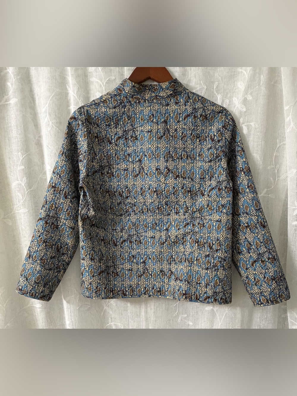 Printed Patchwork Open-Front Jacket - Blue & Red Reversible Small - Picture 4 of 6